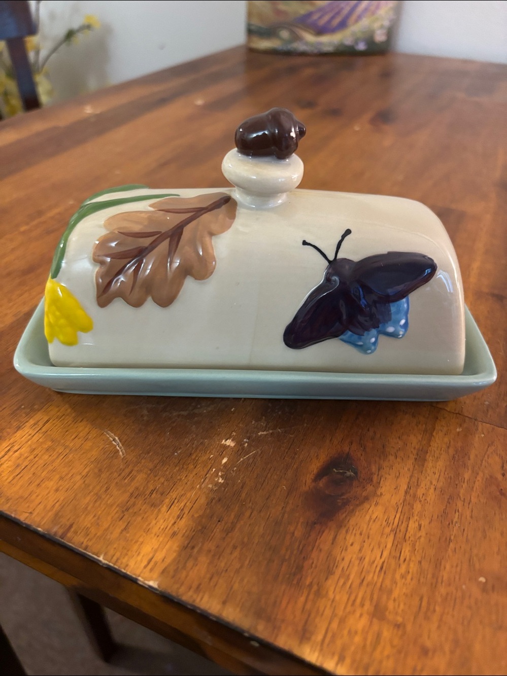 Anthropologie Faye Autumnal Dinnerware Stoneware /Leaf Covered Butter Dish